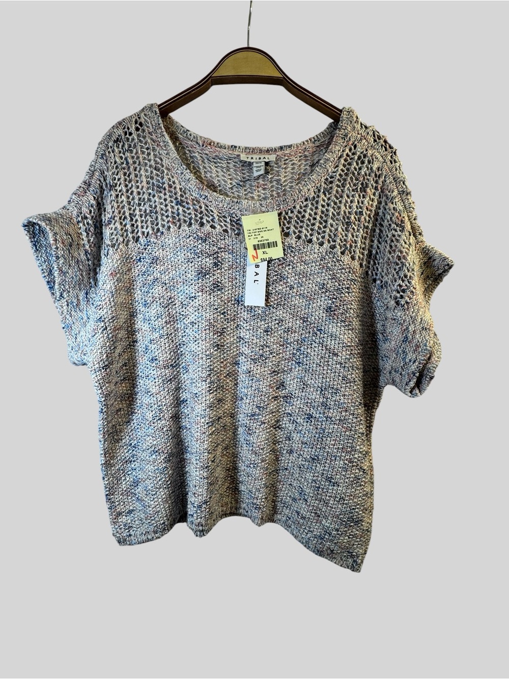 Tribal Women’s Open Knit Cotton Sweater Top Blue Multicolour Size XL